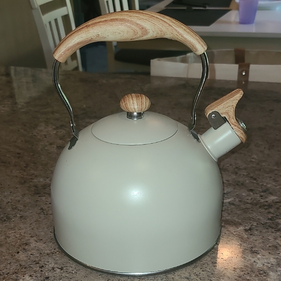 Elegant Cream Whistling Kettle with Wooden Handle - Picture 2 of 5